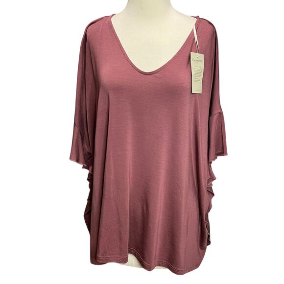 Garnet Hill Tunic Top Women M Burgundy Batwing Stretch Relaxed Feminine NEW - Picture 2 of 16